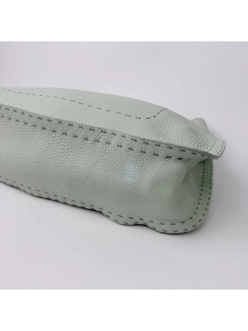 Fendi Selleria Stitch Shoulder Bag Leather Mint Green Silver Vintage